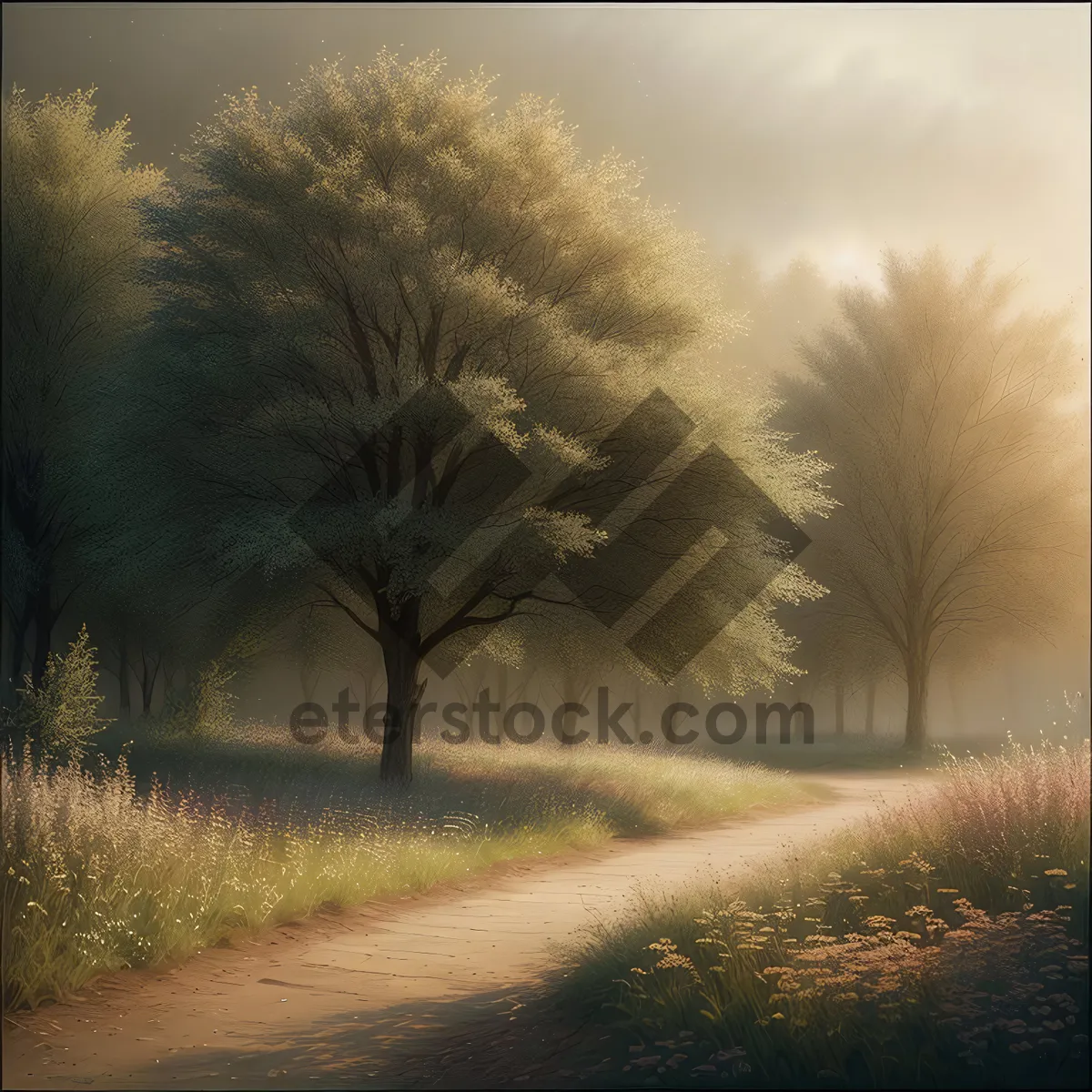 Picture of Serenity at Sunrise: A Vibrant Rural Landscape