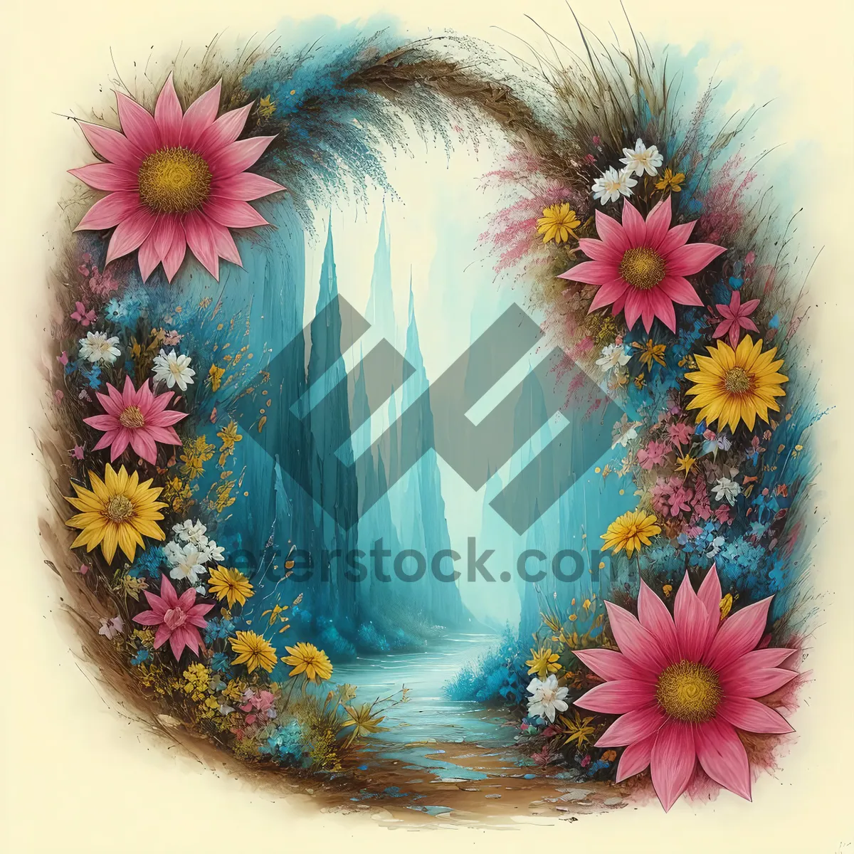 Picture of Bright Sunflower Bowl with Colorful Floral Petals