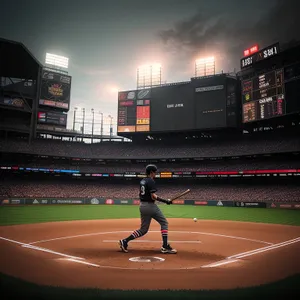 Sports Field with Baseball Equipment and Scoreboard