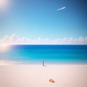 Serene Coastal Paradise: Tranquil Waves and Sunlit Horizon