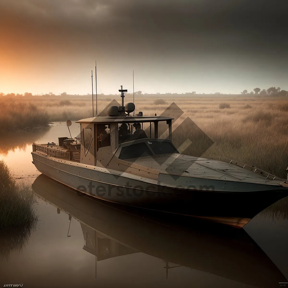 Picture of Speedboat sailing in the picturesque harbor