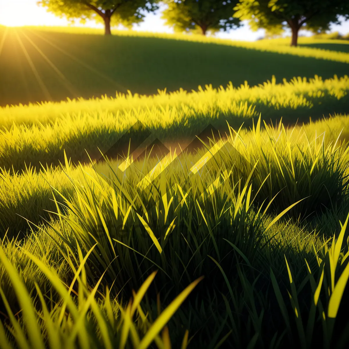 Picture of Golden Fields: Serene Rural Landscape Amidst Wheat and Summer Meadows