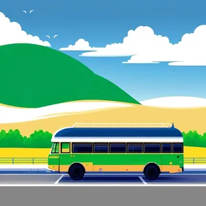 Summer Travel: Bus in Skyline Landscape