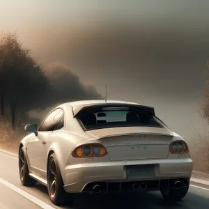 Speedy Luxury Coupe on a Shiny Road