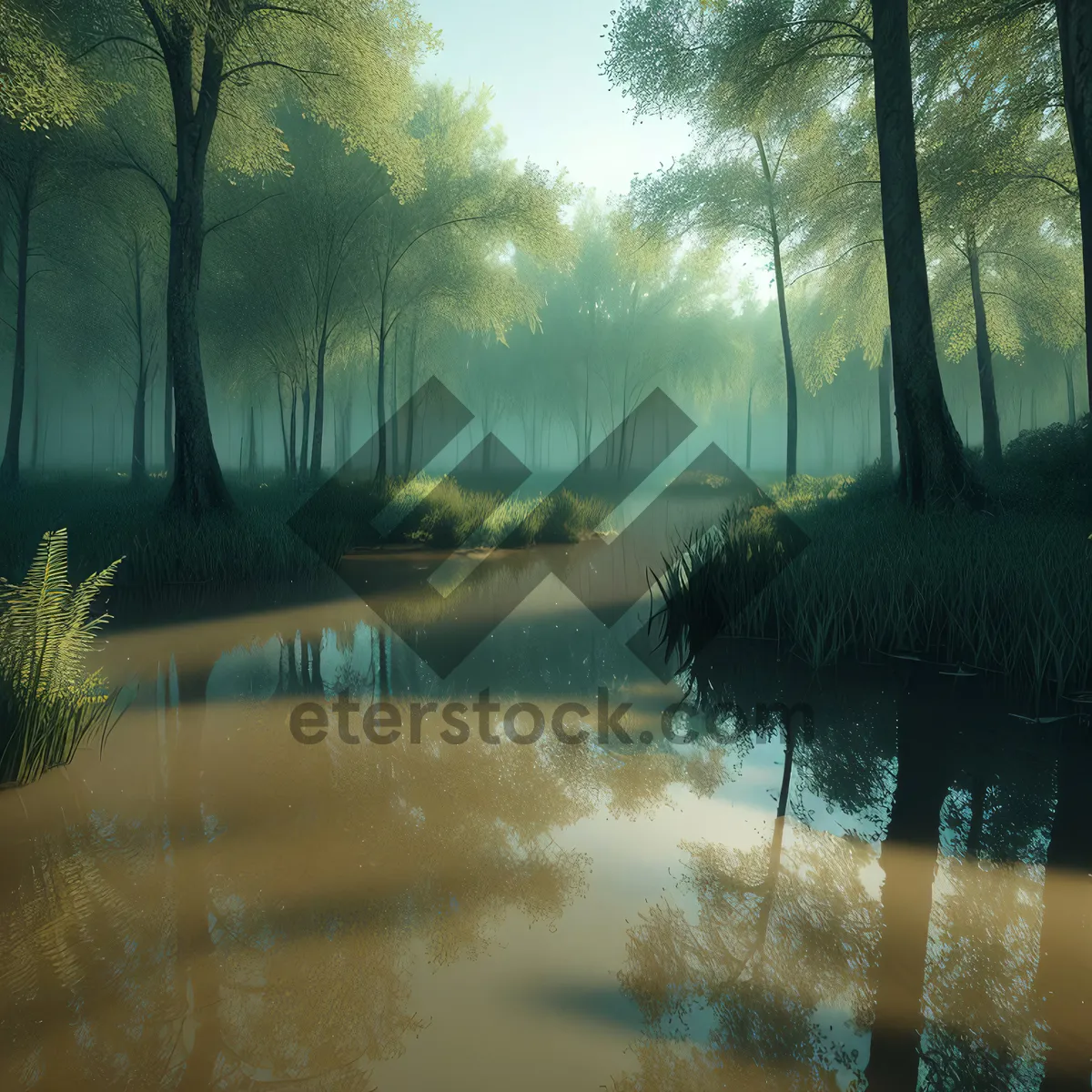 Picture of Serene River Amongst Lush Forest