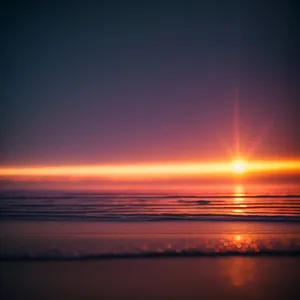 Golden Horizon: Serene Sunset Reflection on Tropical Beach