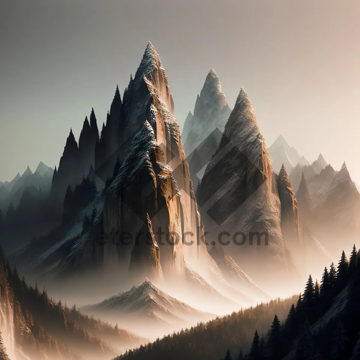 Picture of Snow-capped Alpine Peaks in Winter Wonderland