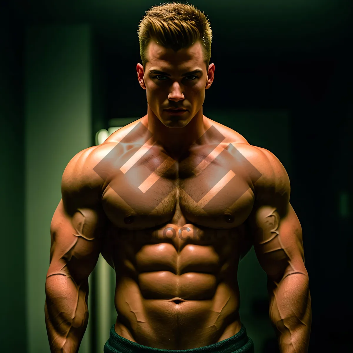 Picture of Muscular Male Bodybuilder Flexing His Abs