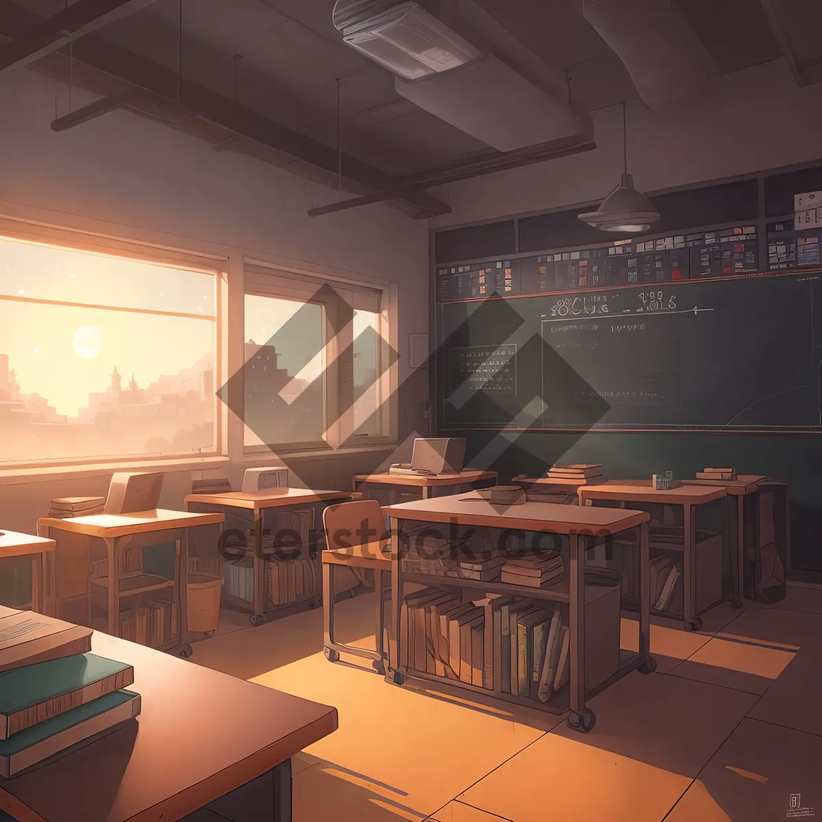 Picture of Modern Kitchen Table with Wooden Chairs in Luxury Home