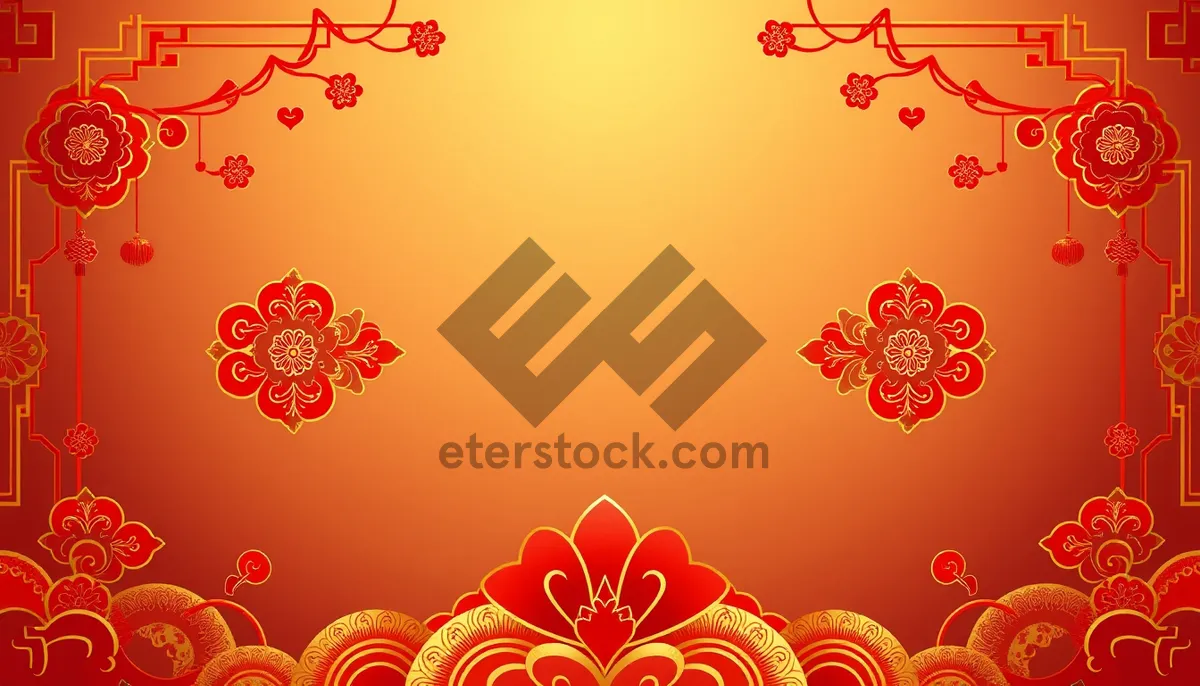 Picture of Floral Curve Wallpaper Design Framed with Ornate Elements.