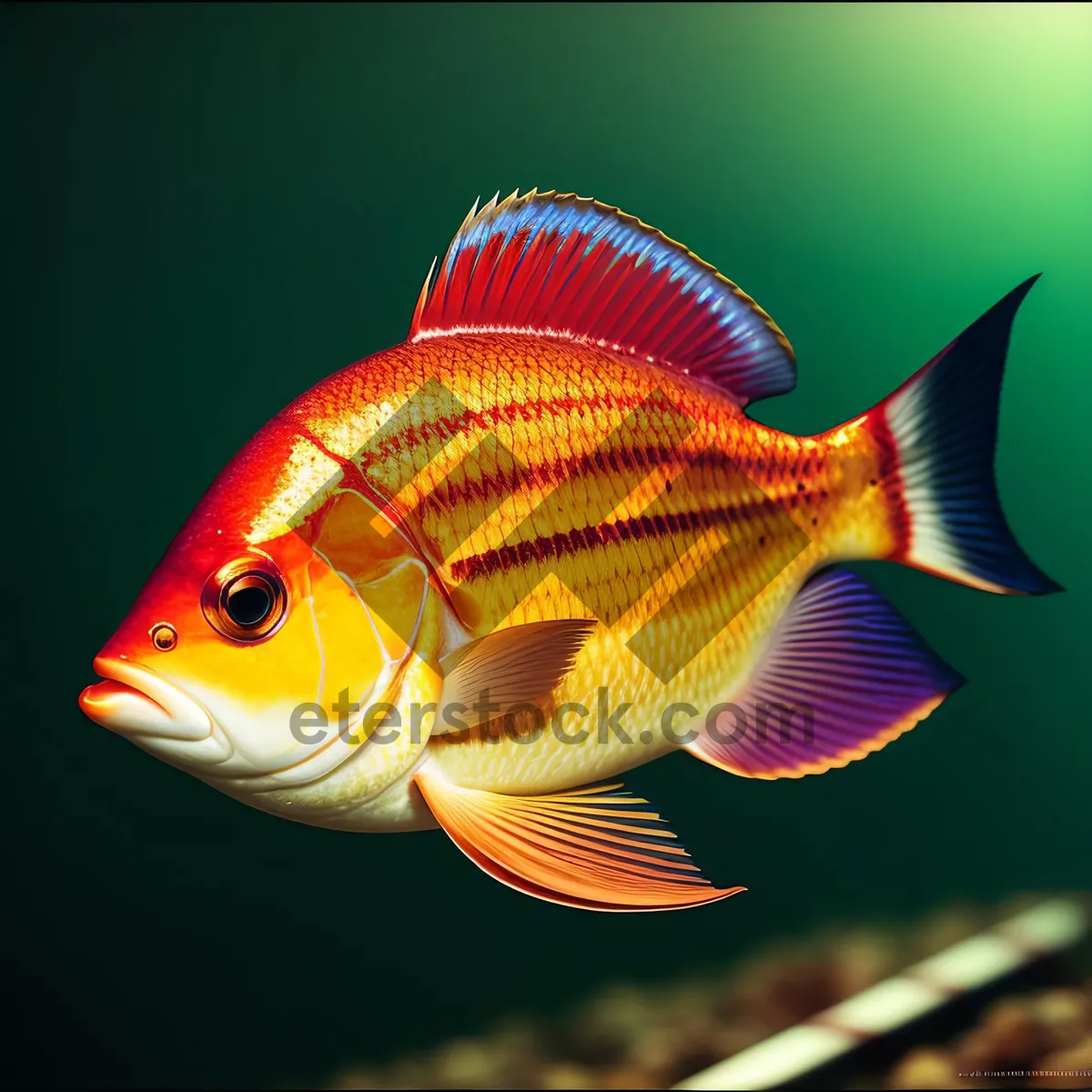 Picture of Tropical Orange Goldfish Swimming in Aquatic Tank