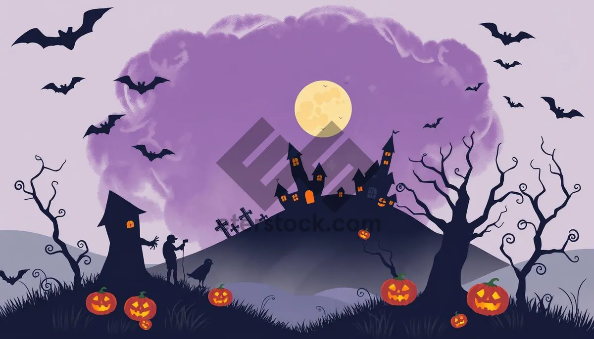 Picture of Halloween-themed silhouette cartoon of a spooky night sky