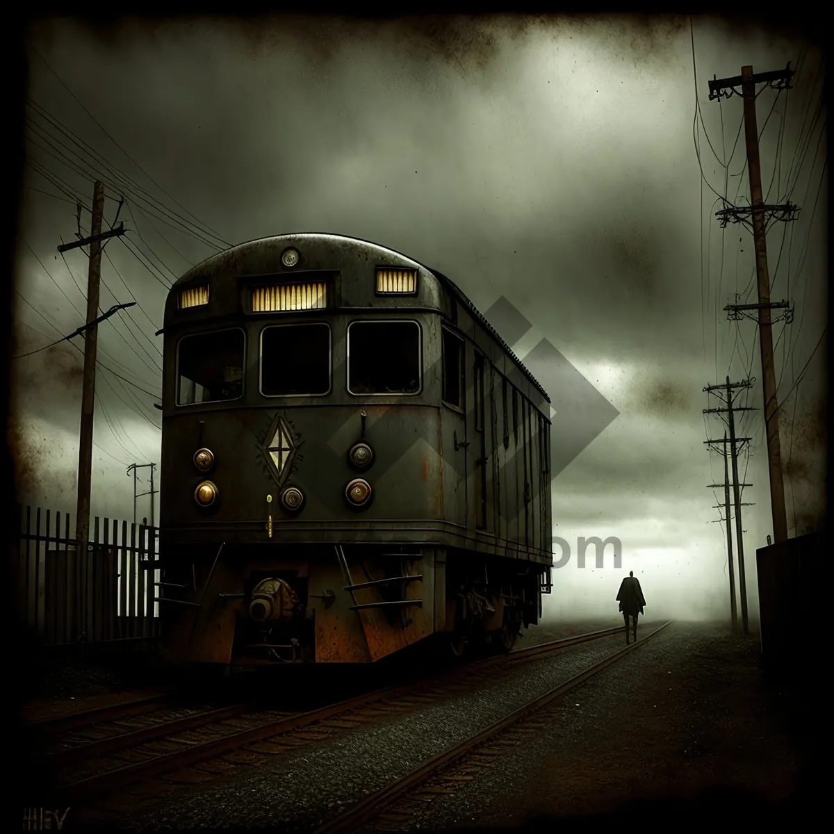 Picture of Vintage Steam Train at Abandoned Railway Station.