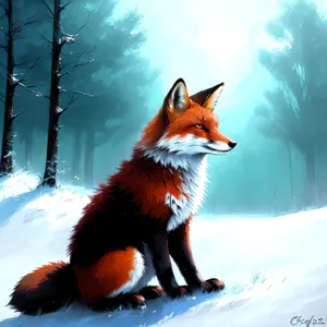 Adorable Red Fox Canine with Snowy Fur