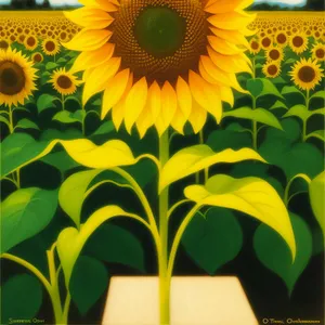 Floral Retro Curve Wallpaper: Vibrant Sunflower Graphic Art