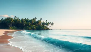 Tropical island beach with palm trees and clear water