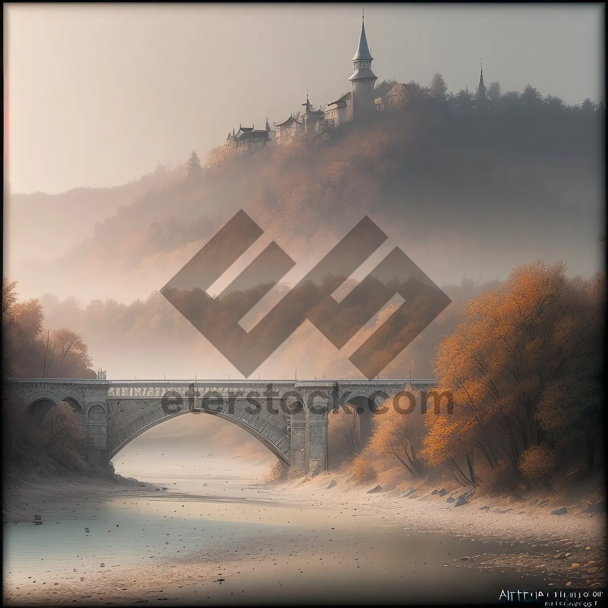 Picture of Majestic River Bridge Amidst Mountainous Landscape