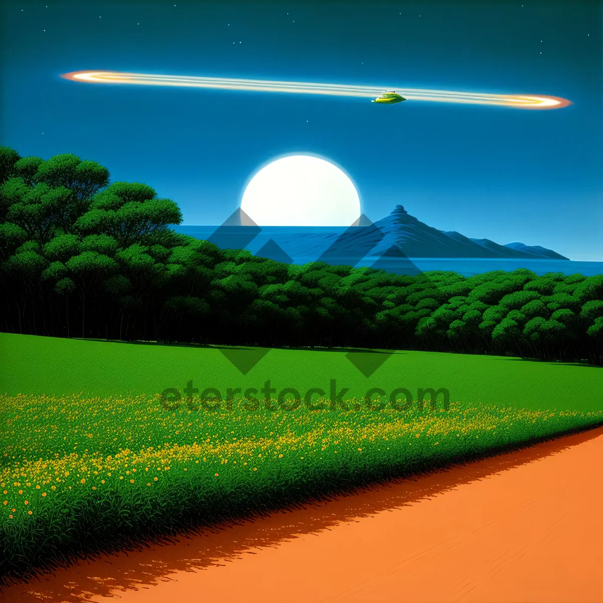 Picture of Serene Summer Meadow Under Clear Blue Sky