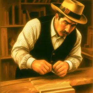 Musical Marimba Player Engrossed in Book, Wearing Hat