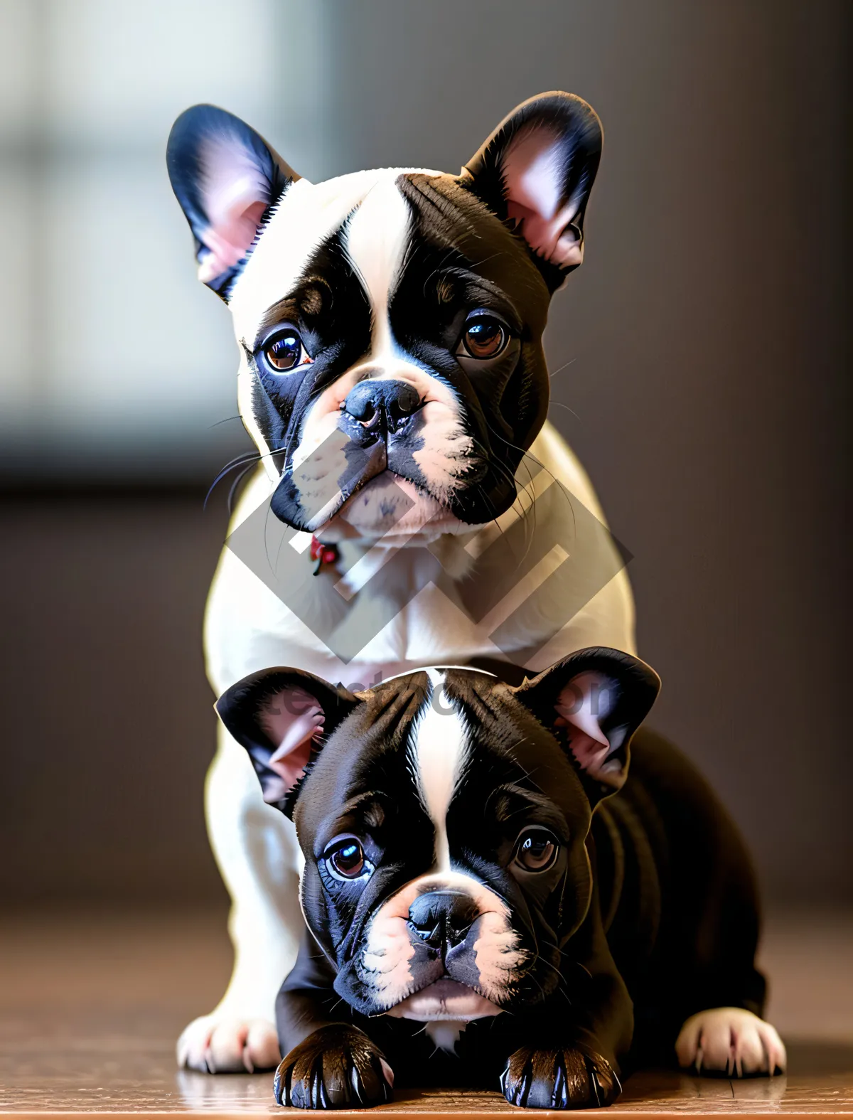 Picture of Precious sitting bulldog puppy with endearing wrinkles radiates cuteness