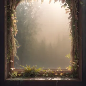 Rustic Sunlit Window Frame in Enchanting Forest