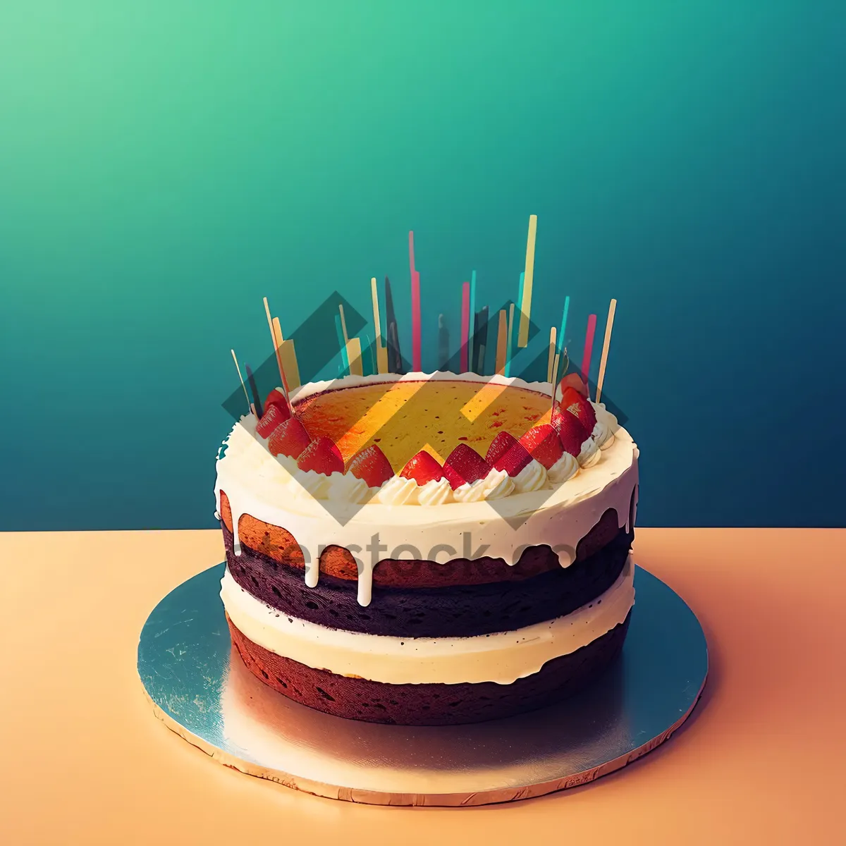 Picture of Delicious birthday cake with lit candle