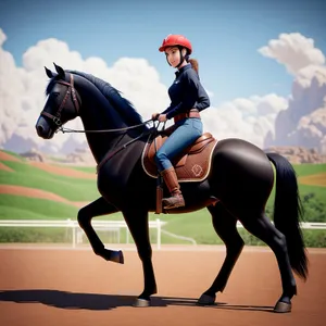 Silhouette of Adult Rider on Thoroughbred Horse