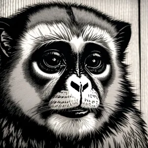 Wild black gibbon with expressive primate face