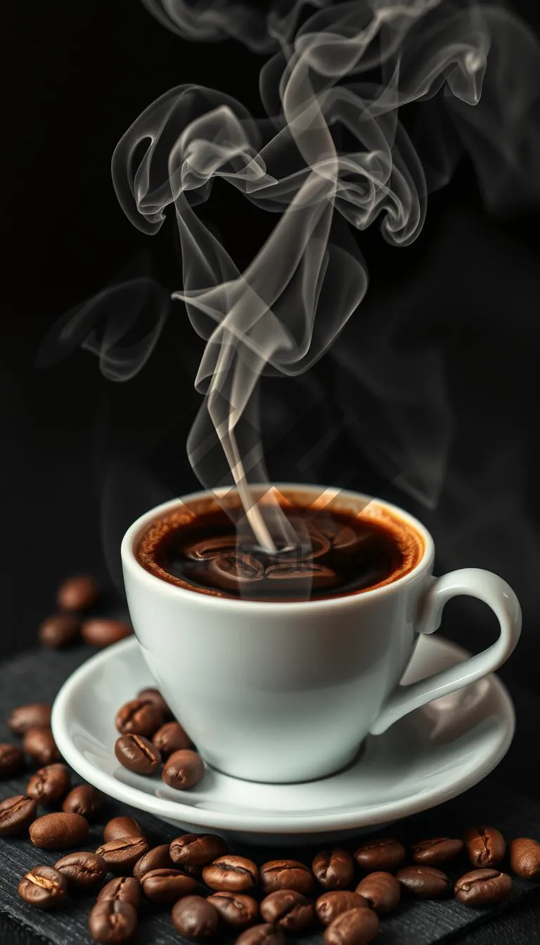 Picture of Dark coffee cup with saucer on black table