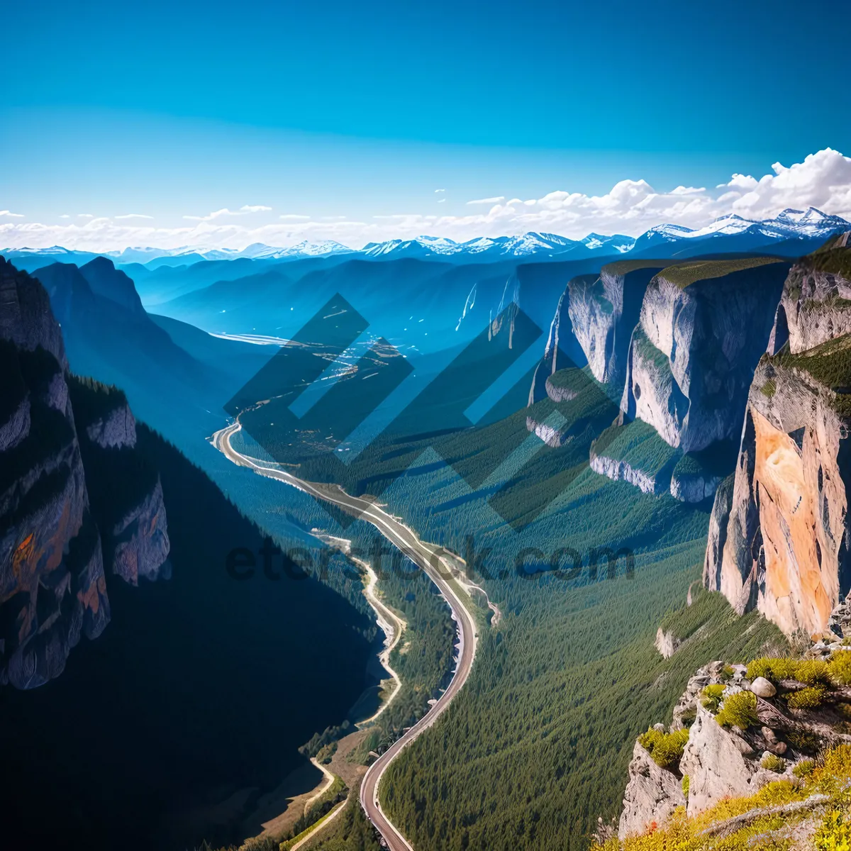 Picture of Serene Coastal Canyon Landscape with Majestic Mountains