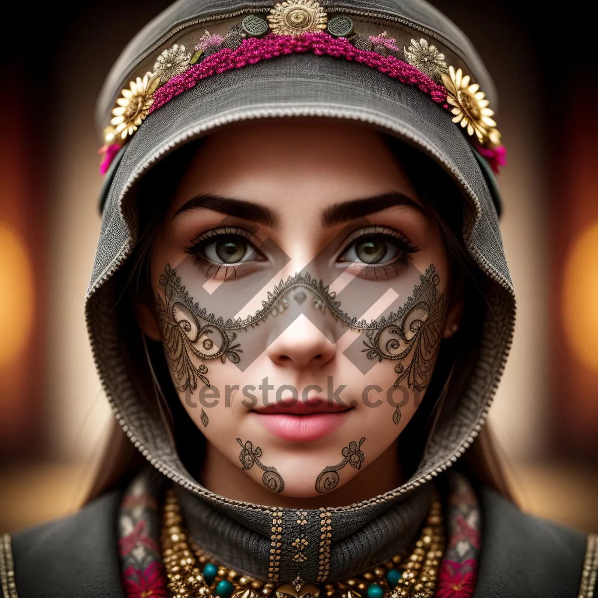 Picture of Enigmatic Femme Fatale: Alluring Masked Portrait in Fashionable Style