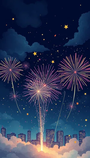 Colorful Firework Display at Night Sky Celebration