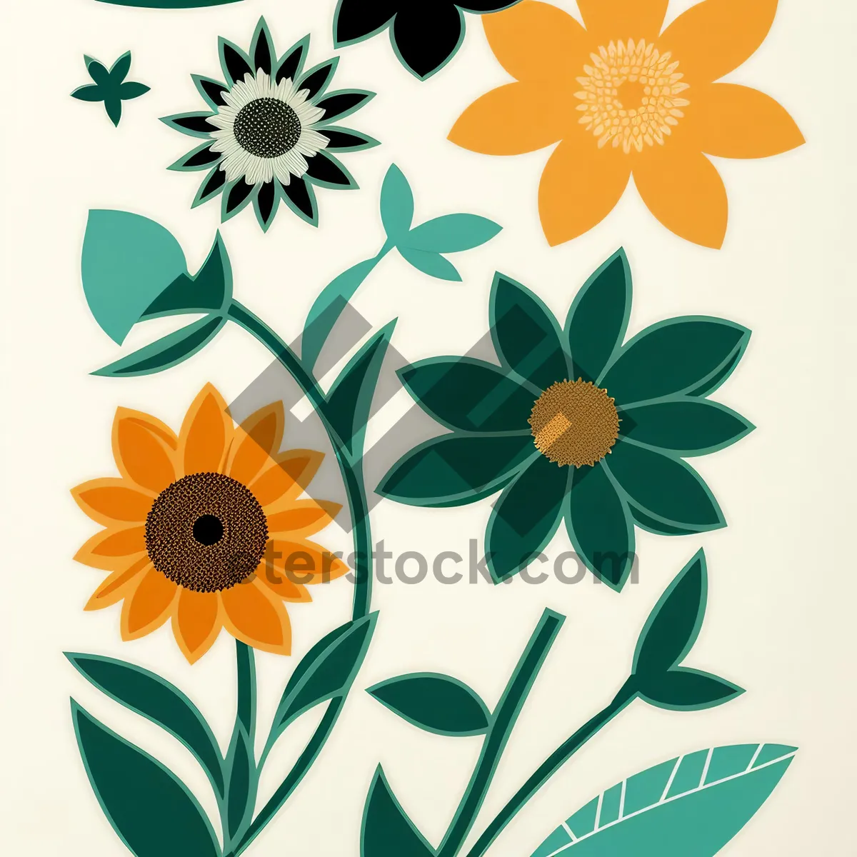 Picture of Vintage Floral Tile Design with Swirling Sunflowers