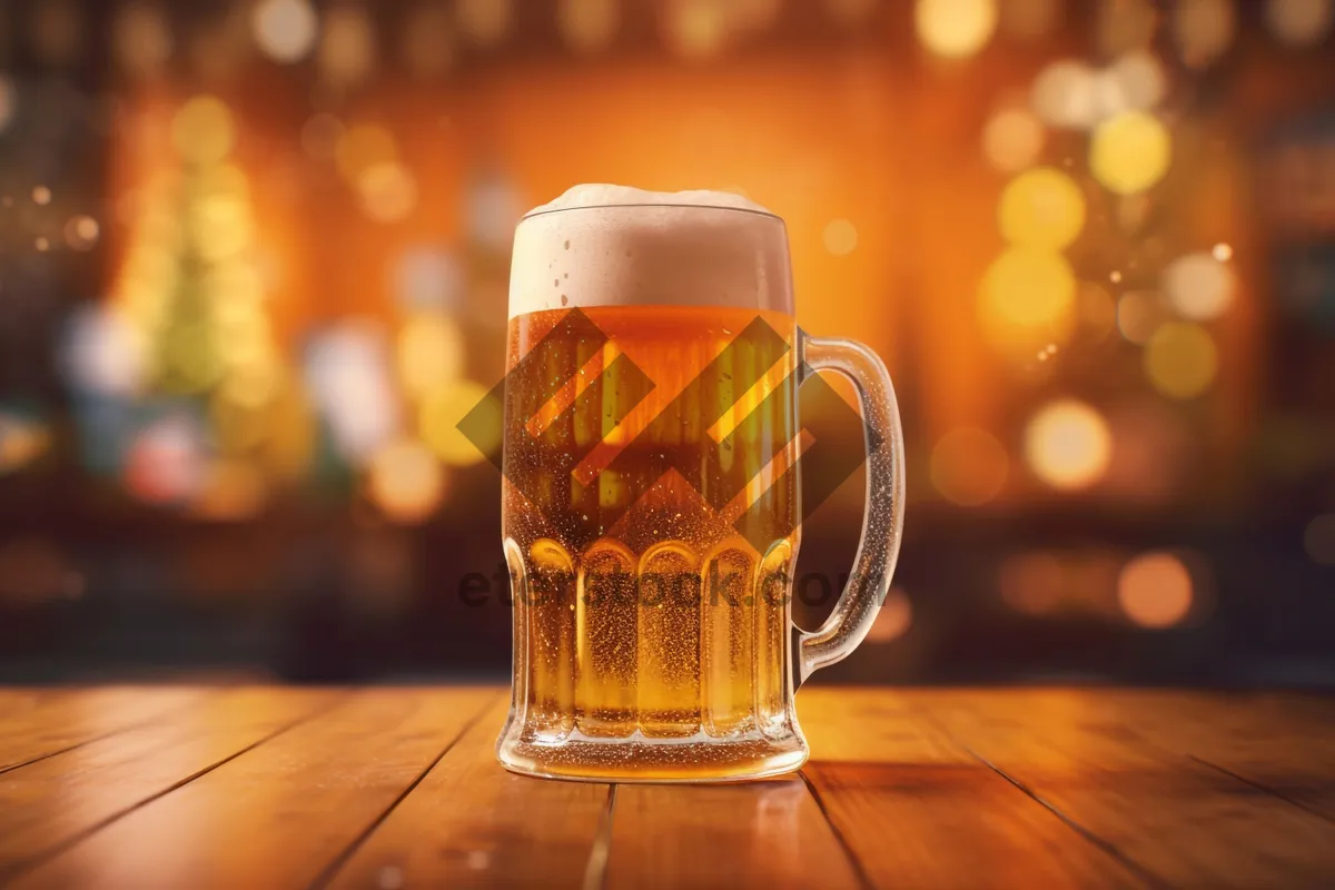 Picture of Golden beer in frosty glass with bubbles