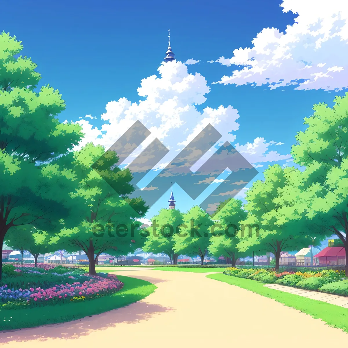 Picture of Idyllic countryside landscape with lush green meadow.
