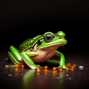 Vibrant-eyed amphibian in lush tree foliage