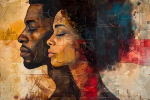 Intimate Portrait of Couple on Textured Abstract Background