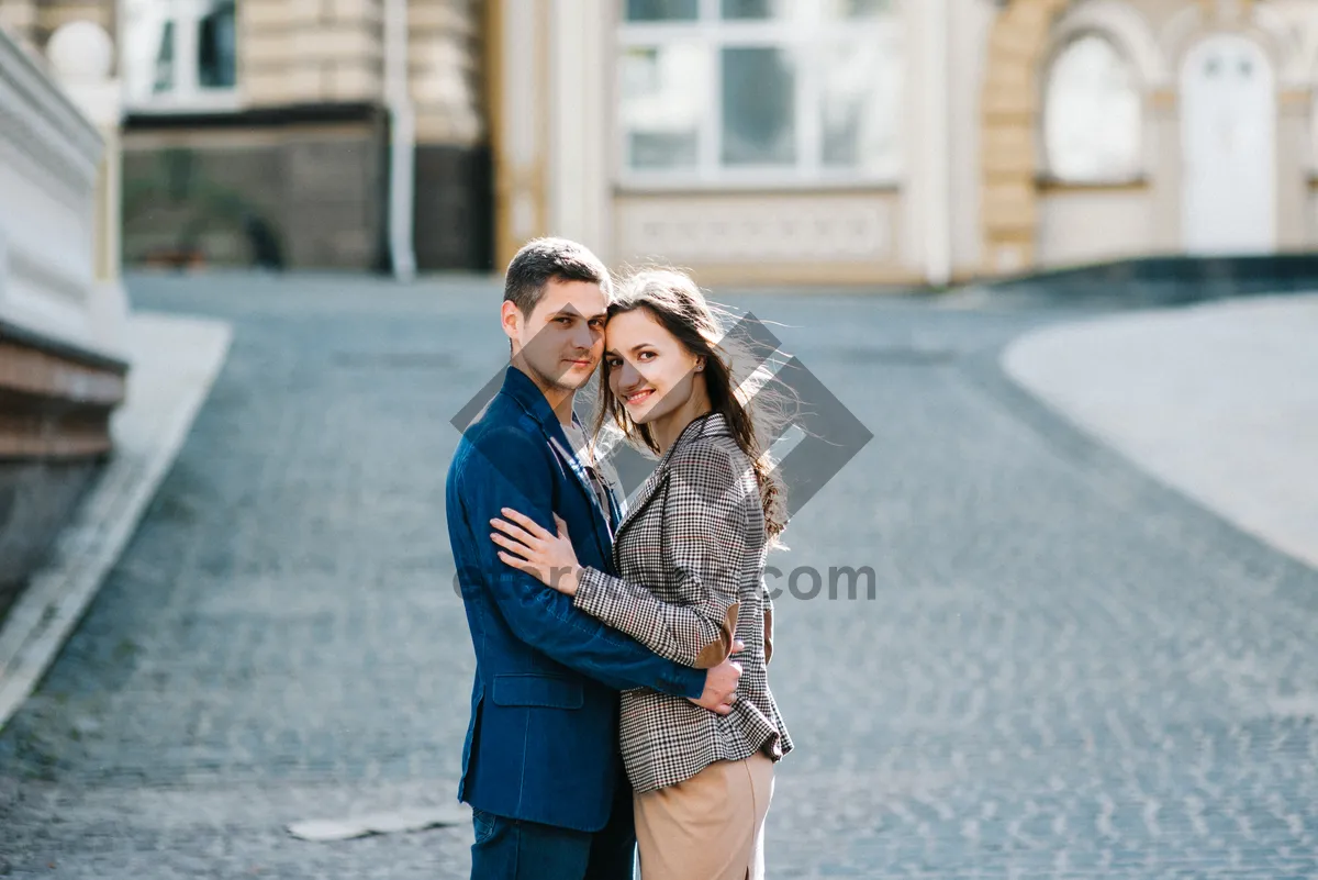 Picture of Fashionable brunette model lady smiling outdoors - lifestyle portrait.