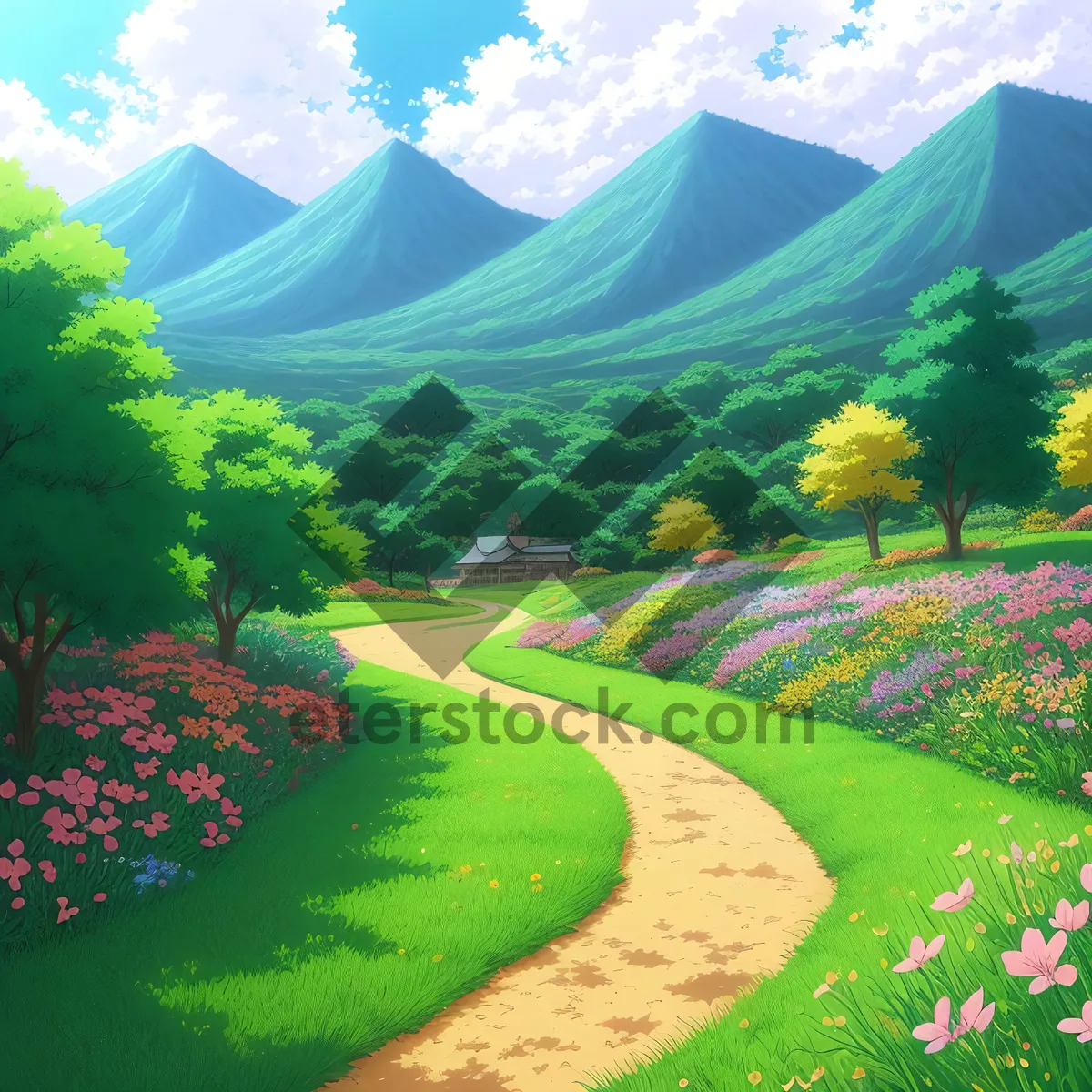 Picture of Tranquil countryside landscape under a sunny sky