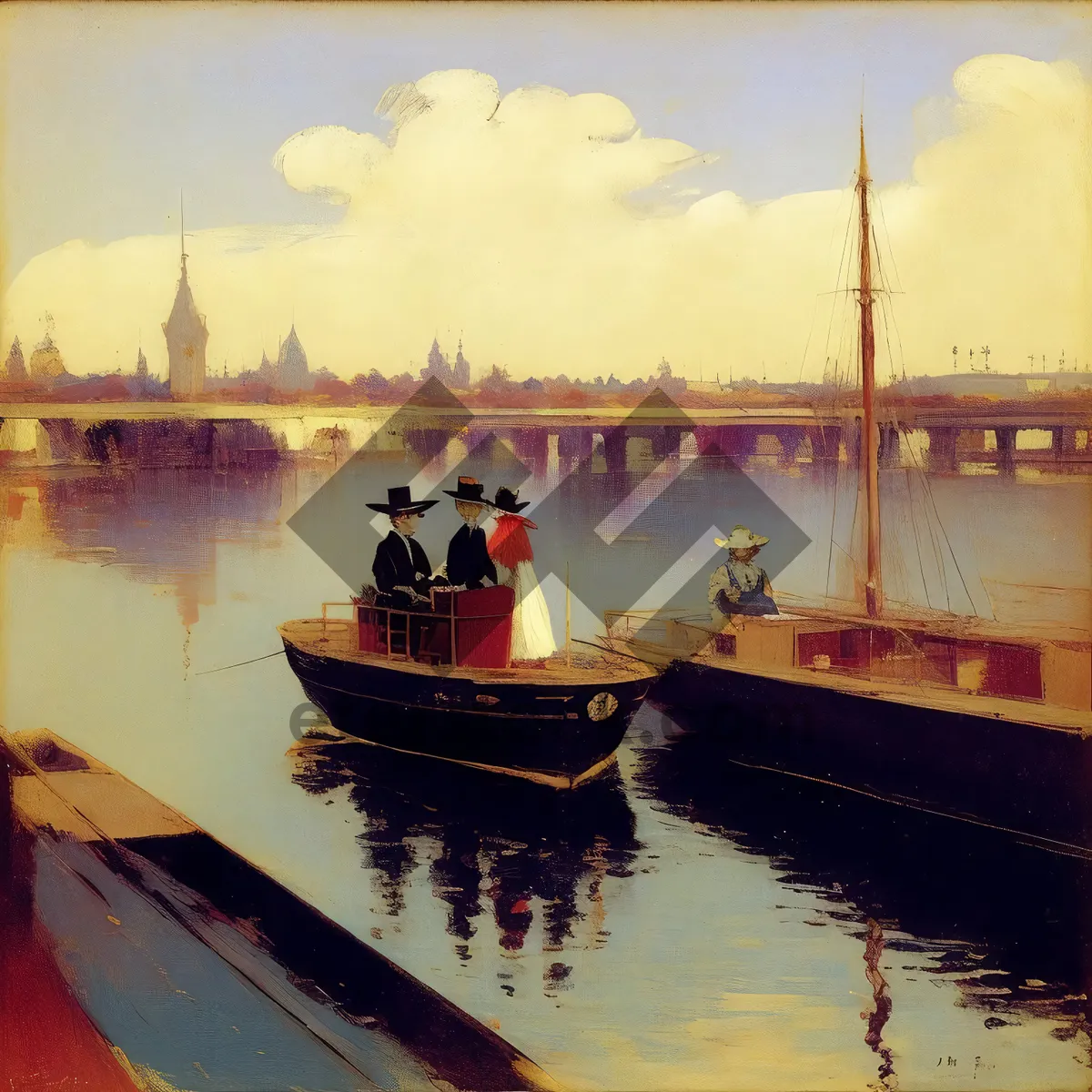 Picture of Venetian Gondola Gliding through Serene City Canals