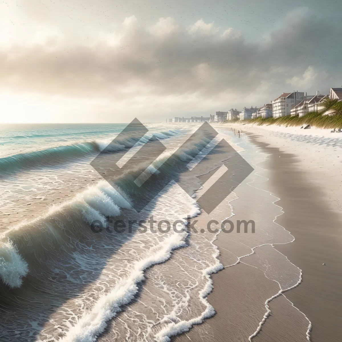 Picture of Serene Tropical Shoreline with Azure Waves and Sandy Beach