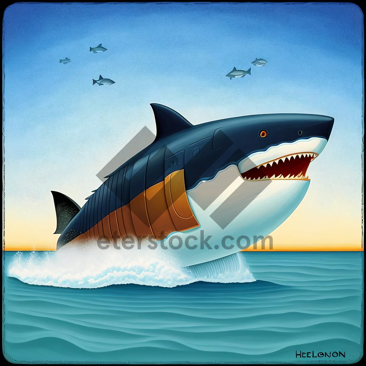 Picture of Celestial Flight: Great White Shark Soaring Through the Sky