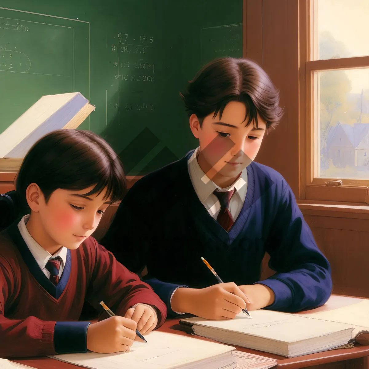 Picture of Smiling teacher working on laptop in classroom