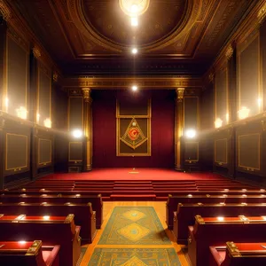Vintage Theater Hall with Majestic Curtain and Columns