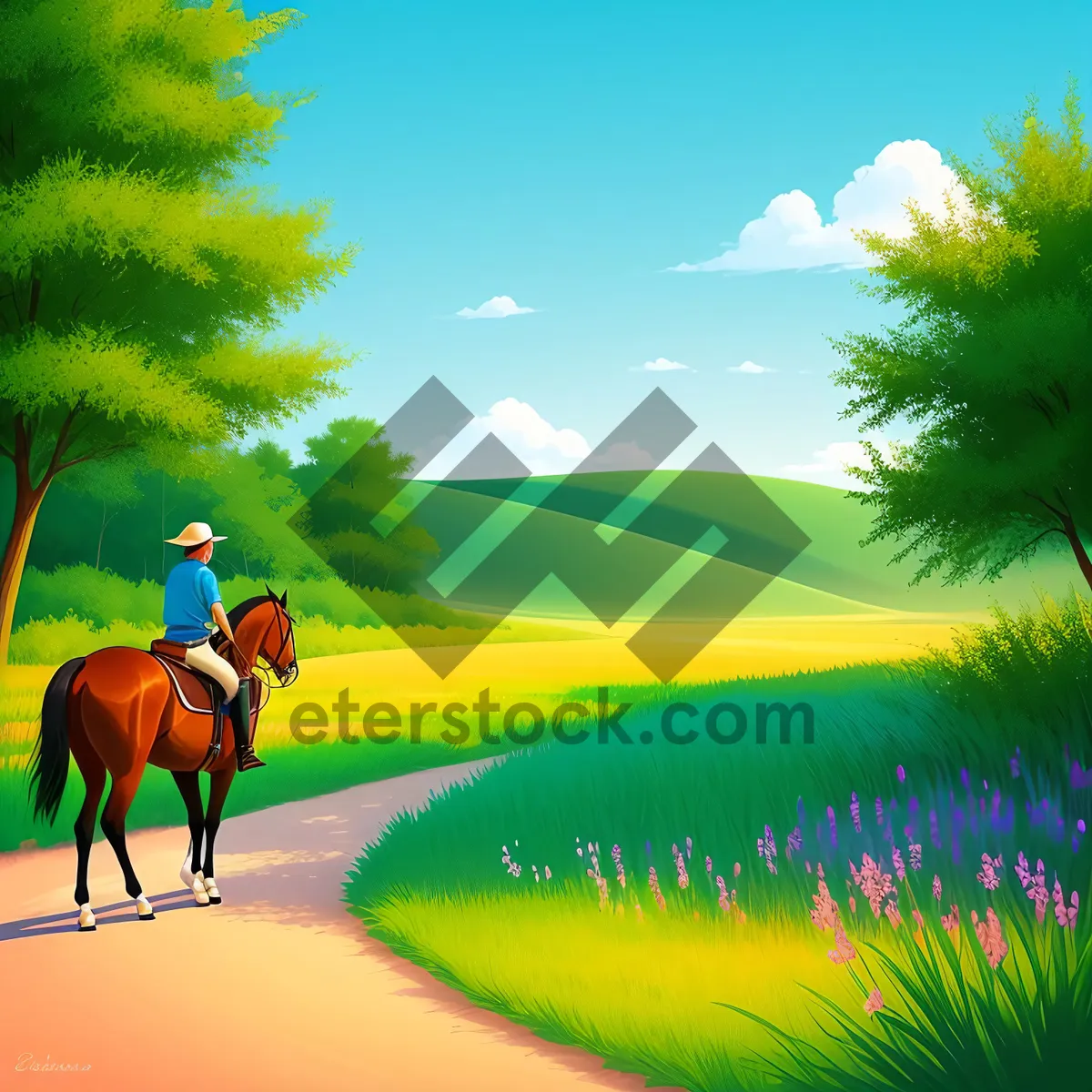 Picture of Sunset over the idyllic countryside meadow