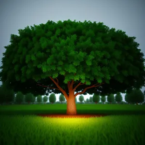 Serene Summer Landscape with Oak Tree