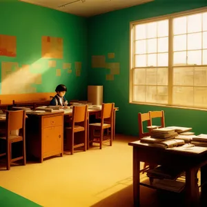 Modern luxury office interior with wooden furniture and glass wall