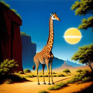 Towering Mammal in African Wilderness: Giraffe