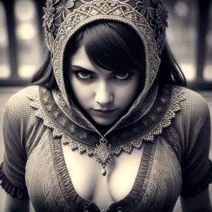 Attractive Brunette Model Posing in Chain Mail Armor