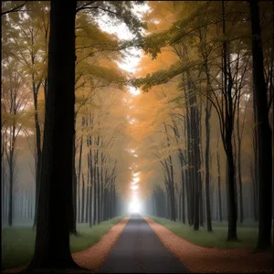 Misty Sunrise in Autumn Forest